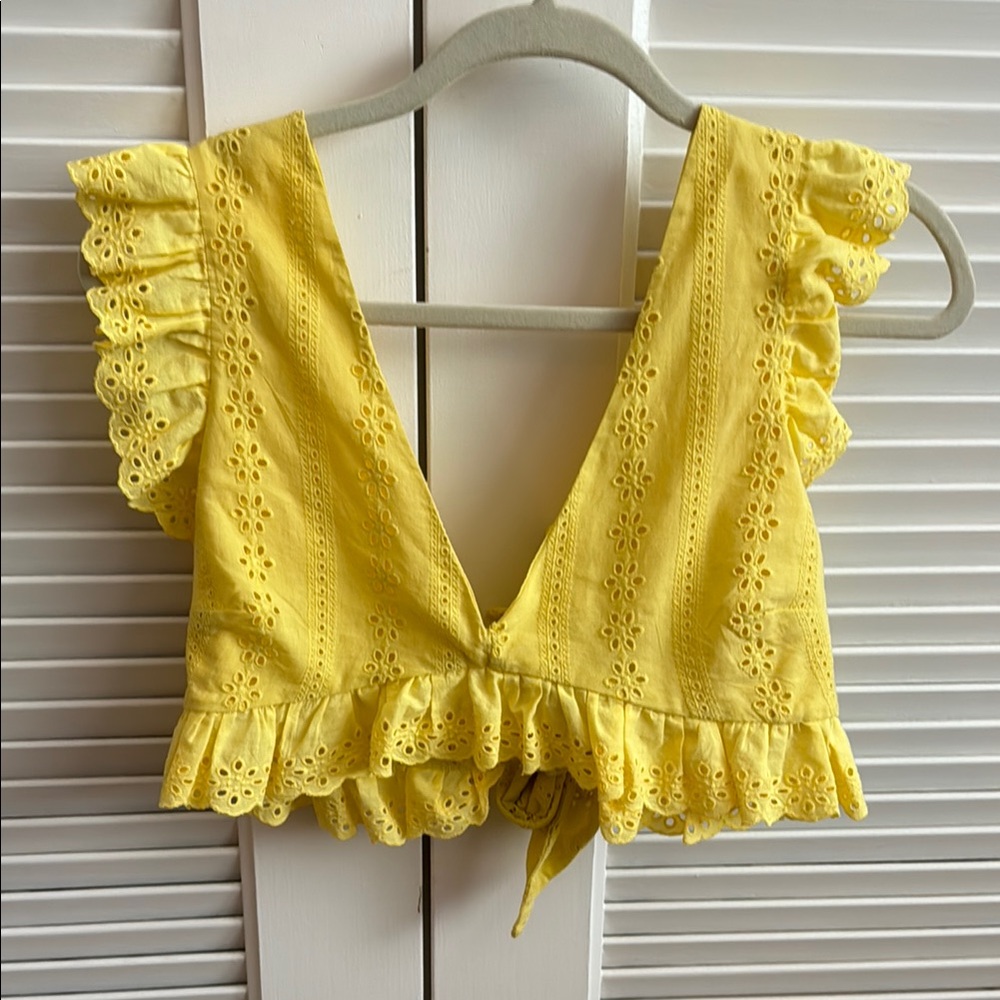 Finders Yellow Eyelet Ruffle Top crop blouse